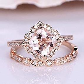img 1 attached to 💍 Exquisite Tripmark Jewelry: Stunning 2PCS 18K Rose Gold Plate Morganite & White Topaz Ring Set Women Bridal Wedding (Size 7)
