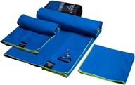 blue quick dry microfiber towel - 3 size pack: super soft, absorbent, and odor free! perfect for backpacking, camping, gym, yoga, beach, swimming & travel logo