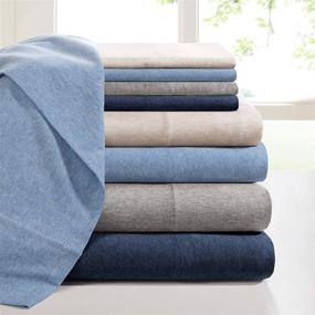 img 1 attached to 🛏️ Ink+Ivy 100% Cotton Jersey Knit Heathered Fabric Sheet with 13" Deep Pocket - Modern All Season, Soft Bedding Set including Matching Pillow Case - Twin Size, Blue, 3 Piece