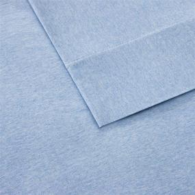 img 2 attached to 🛏️ Ink+Ivy 100% Cotton Jersey Knit Heathered Fabric Sheet with 13" Deep Pocket - Modern All Season, Soft Bedding Set including Matching Pillow Case - Twin Size, Blue, 3 Piece