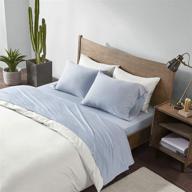 🛏️ ink+ivy 100% cotton jersey knit heathered fabric sheet with 13" deep pocket - modern all season, soft bedding set including matching pillow case - twin size, blue, 3 piece logo