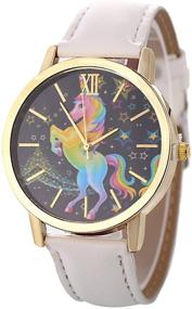 img 2 attached to Colorful Unicorn Stars Classic Leather Strap Women Quartz Watches by YAMULA