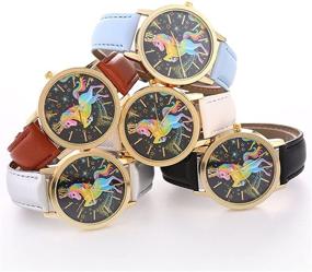 img 1 attached to Colorful Unicorn Stars Classic Leather Strap Women Quartz Watches by YAMULA