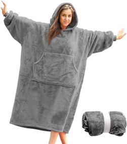 img 4 attached to 🧥 Cozy Warmth on the Go: Women's Blanket Sweatshirt Hoodie with Sleeves and Giant Pocket - Light Gray