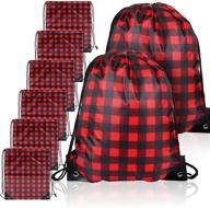 🎅 stylish & spacious: christmas buffalo plaid drawstring bag set - ideal santa sack for gifts & goodies at christmas parties (black with red) logo