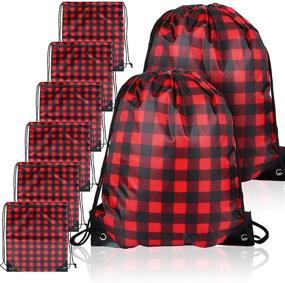 img 4 attached to 🎅 Stylish & Spacious: Christmas Buffalo Plaid Drawstring Bag Set - Ideal Santa Sack for Gifts & Goodies at Christmas Parties (Black with Red)