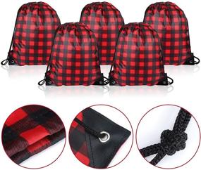 img 2 attached to 🎅 Stylish & Spacious: Christmas Buffalo Plaid Drawstring Bag Set - Ideal Santa Sack for Gifts & Goodies at Christmas Parties (Black with Red)