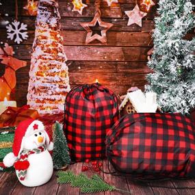 img 1 attached to 🎅 Stylish & Spacious: Christmas Buffalo Plaid Drawstring Bag Set - Ideal Santa Sack for Gifts & Goodies at Christmas Parties (Black with Red)