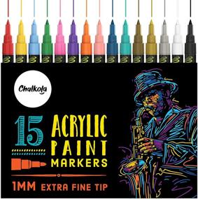 img 4 attached to Chalkola Extra Fine Tip Acrylic Paint Pens - Set of 15, Ideal for Rock, 🎨 Canvas, Wood, Ceramic, Glass - Water Based Non Toxic Ink, Art Markers for Kids and Adults