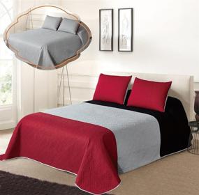 img 1 attached to 🛏️ Tri-Color Reversible King/Cal King Oversized Bedspread and Pillow Sham Set by All American Collection - Mix and Match for Trendy New Looks!