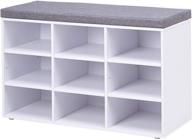👞 dinzi lvj shoe storage bench: versatile cubby shoe rack with adjustable shelves, cushioned seat, and multifunctional organizer for entryway, mudroom, hallway, closet, and garage - white logo