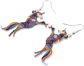 img 3 attached to BONSNY Signature Fantasy Collection: Enchanting Unicorn Charm Statement Drop Dangle Acrylic Earrings