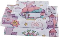 fancy collection sheet set: magical castle crown unicorn lavender white yellow pink aqua blue - twin size bedding logo