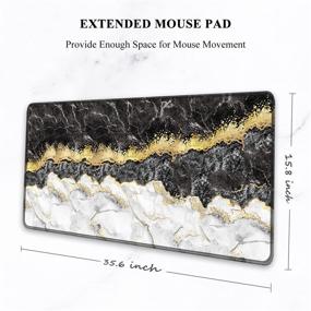 img 3 attached to 🖱️ Auhoahsil Extended Mouse Pad – XXL Gaming Mousepad for Enhanced Gaming Performance and Productivity - Non-Slip, Stitched Edge - Black White Gold Marble Design - 35.5 x 15.7 in - Suitable for Gaming and Office Use