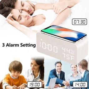 img 2 attached to Wireless Charging Wooden Digital Alarm Clock with 3 Alarms, LED Display, Sound Control, Snooze Dual – Ideal for Bedroom, Bedside, Desk, Office (White)