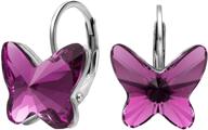 🦋 elequeen sterling silver butterfly love hoop huggie stud earrings: brilliant austrian crystal decorations! logo