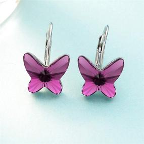 img 2 attached to 🦋 EleQueen Sterling Silver Butterfly Love Hoop Huggie Stud Earrings: Brilliant Austrian Crystal Decorations!