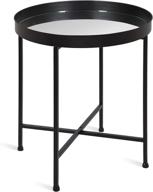 🌼 kate and laurel celia metal folding round accent table, 18.25 inches x 18.25 inches x 22 inches, glass surface with black frame, contemporary minimalist design and detachable magnetic tabletop logo