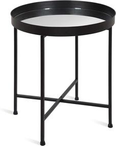 img 4 attached to 🌼 Kate and Laurel Celia Metal Folding Round Accent Table, 18.25 Inches x 18.25 Inches x 22 Inches, Glass Surface with Black Frame, Contemporary Minimalist Design and Detachable Magnetic Tabletop