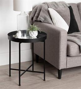 img 1 attached to 🌼 Kate and Laurel Celia Metal Folding Round Accent Table, 18.25 Inches x 18.25 Inches x 22 Inches, Glass Surface with Black Frame, Contemporary Minimalist Design and Detachable Magnetic Tabletop