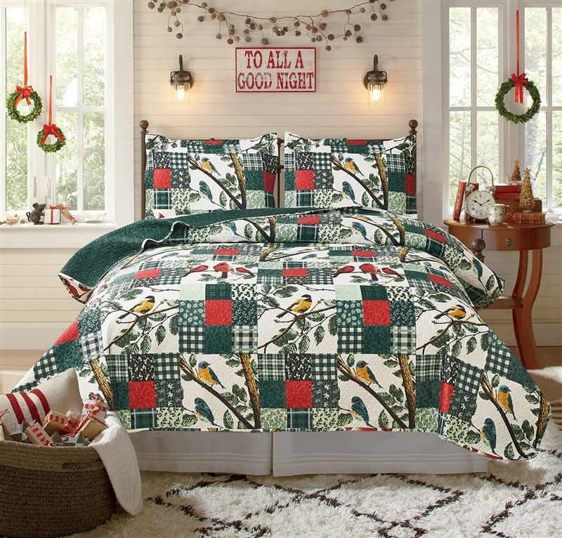 christmas bedspread reversible patchwork lightweight 标志