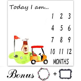 img 1 attached to 🏌️ Golf Themed Baby Monthly Milestone Blanket – 40x40 inches Soft Fabric with Frame for Babies (0-12 Months) | Toddler Photography Blanket EADS469