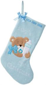 img 3 attached to 🎄 Adorable Baby Boy's 1st Christmas Stocking - Blue Bear Xmas Sock for Mantle Decoration