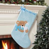 🎄 adorable baby boy's 1st christmas stocking - blue bear xmas sock for mantle decoration логотип
