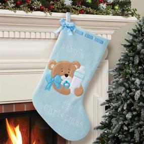img 4 attached to 🎄 Adorable Baby Boy's 1st Christmas Stocking - Blue Bear Xmas Sock for Mantle Decoration