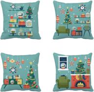 🎄 rouihot set of 4 green christmas tree and mid century furniture throw pillow covers - modern creative holiday decor 20x20 inch home decor pillowcases - square pillow cases and cushion covers for shelf fireplace логотип