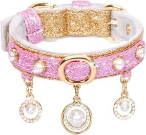 img 4 attached to PetsHome Bling PU Leather Pet Collar with Cute Pearls and Luxury Pendant for Cats and Small Dogs - Adjustable Cat and Dog Collar