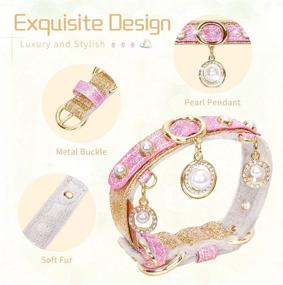 img 1 attached to PetsHome Bling PU Leather Pet Collar with Cute Pearls and Luxury Pendant for Cats and Small Dogs - Adjustable Cat and Dog Collar