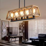 🪵 rustic wood chandelier: 5-light kitchen island light with farmhouse style for dining room lighting логотип