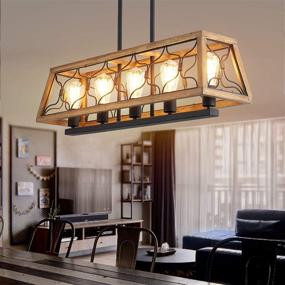 img 4 attached to 🪵 Rustic Wood Chandelier: 5-Light Kitchen Island Light with Farmhouse Style for Dining Room Lighting