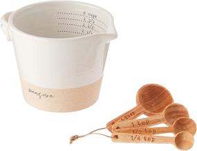 img 4 attached to 🥄 Mud Pie Stoneware Measuring Cup and Spoon Set, 4' x 4.75', White