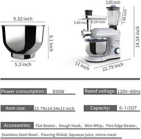 img 1 attached to Nurxiovo 3 in 1 Stand Mixer: 850W 6.5QT Tilt-Head Kitchen Food Mixer with 6 Speeds - Dough Hook, Whisk, Beater, Meat Blender, Juice Extractor - Silver