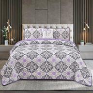 🛏️ hannah linen queen quilt sets - 4 piece down alternative design - includes 1 sham and 2 decorative pillows - lightweight and colorful quilt sets (queen, purple vidara) logo