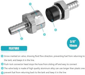 img 2 attached to 🔒 High-Quality 2PCS 3/8" 10mm Non Return Check Valves for Fuel Line Oil Petrol Diesel - Durable Aluminium Silver Construction