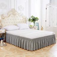 miruxia adjustable elastic bed skirt - ruffled wrap-around design, easy fit, wrinkle 🛏️ & fade resistant - 15 inch drop, king size - solid color (light grey) logo