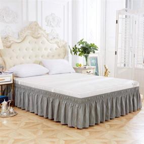 img 4 attached to Miruxia Adjustable Elastic Bed Skirt - Ruffled Wrap-Around Design, Easy Fit, Wrinkle 🛏️ & Fade Resistant - 15 Inch Drop, King Size - Solid Color (Light Grey)