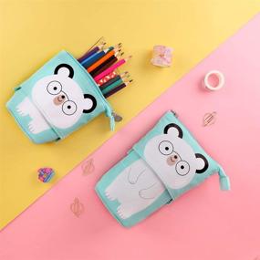 img 3 attached to 🎨 iSuperb Cartoon Telescopic Pencil Case: Stand Up Pencil Pouch in Canvas, Transformer Pen Bag with Cute Zipper, Pencil Holder Stationery Makeup Bag for Women