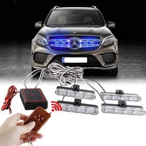 img 4 attached to 🚨 BLUE Sidaqi 4-in-1 12V Emergency Strobe Warning Grille Lights for Car Truck DRL Ambulance Police Lights - Remote Control Wireless Flash Lights for Caution
