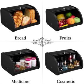 img 2 attached to 🍞 PARANTA Farmhouse Bread Box Bin for Kitchen Counter - Stainless Steel Roll Up Lid for Easy Storage - Bread Bin Holder in Black - Dimensions 12.01" x 10.24" x 6.89