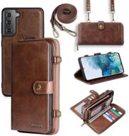 📱 qixiu galaxy s21 wallet protection case: flip wallet with magnetic detachable 2-in-1 leather card holder (13 card slots), kickstand, and cross-body function - brown logo