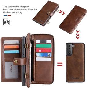 img 2 attached to 📱 QIXIU Galaxy S21 Wallet Protection Case: Flip Wallet with Magnetic Detachable 2-in-1 Leather Card Holder (13 Card Slots), Kickstand, and Cross-Body Function - Brown