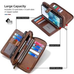 img 1 attached to 📱 QIXIU Galaxy S21 Wallet Protection Case: Flip Wallet with Magnetic Detachable 2-in-1 Leather Card Holder (13 Card Slots), Kickstand, and Cross-Body Function - Brown