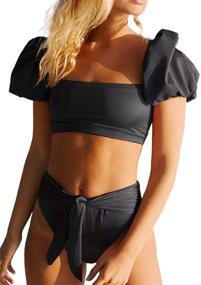 img 4 attached to 👙 Dokotoo Women's Bandeau Waisted Swimsuits with Sleeves - Fashionable Clothing