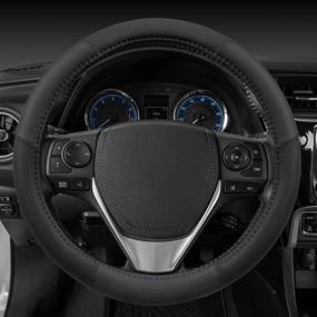 img 1 attached to 🔳 Motor Trend Soft Touch Steering Wheel Cover - Perforated Microfiber Leather with Classic Stitching (Black)