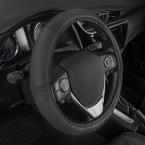 img 2 attached to 🔳 Motor Trend Soft Touch Steering Wheel Cover - Perforated Microfiber Leather with Classic Stitching (Black)