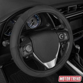 img 4 attached to 🔳 Motor Trend Soft Touch Steering Wheel Cover - Perforated Microfiber Leather with Classic Stitching (Black)
